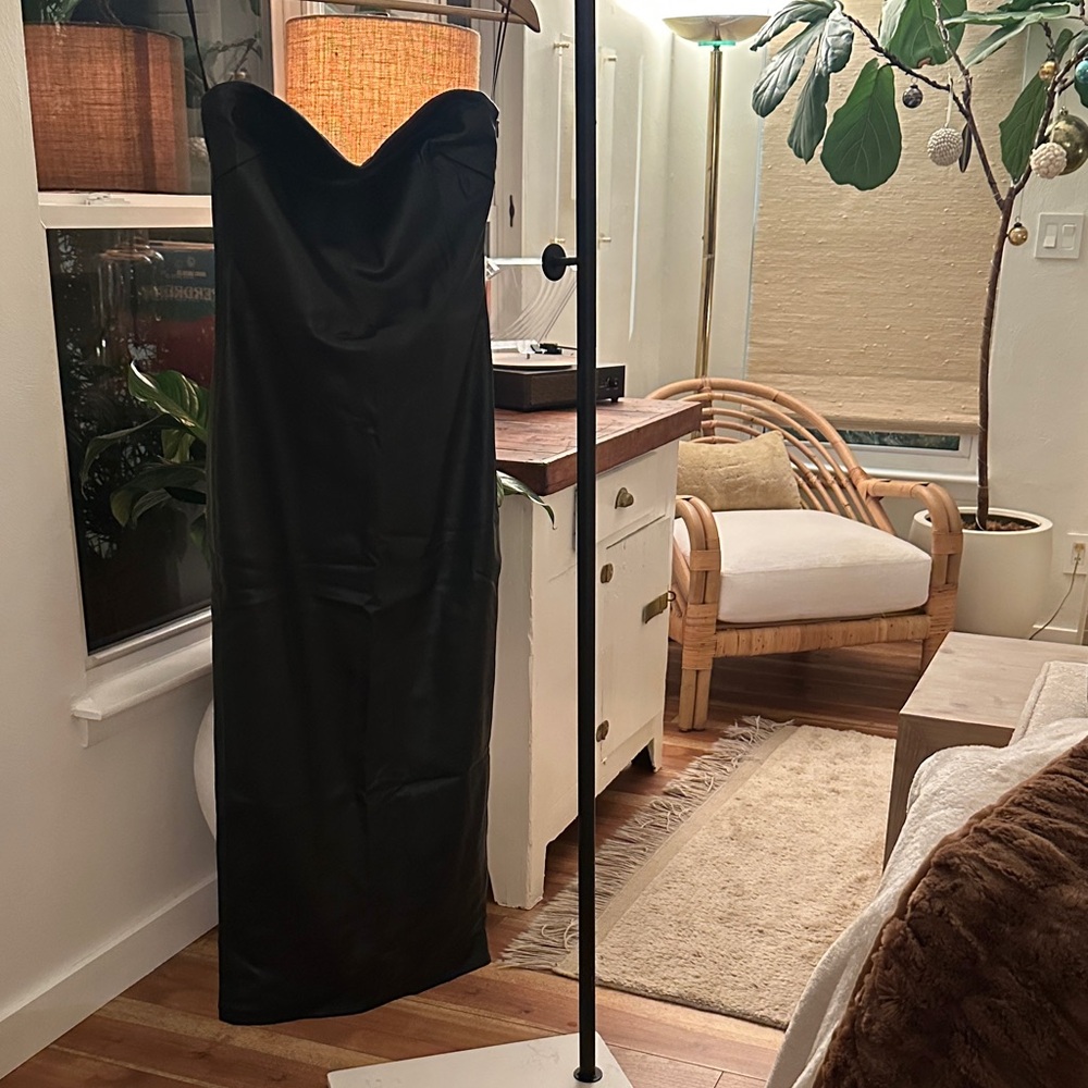 Zara Black Faux Leather strapless Dress